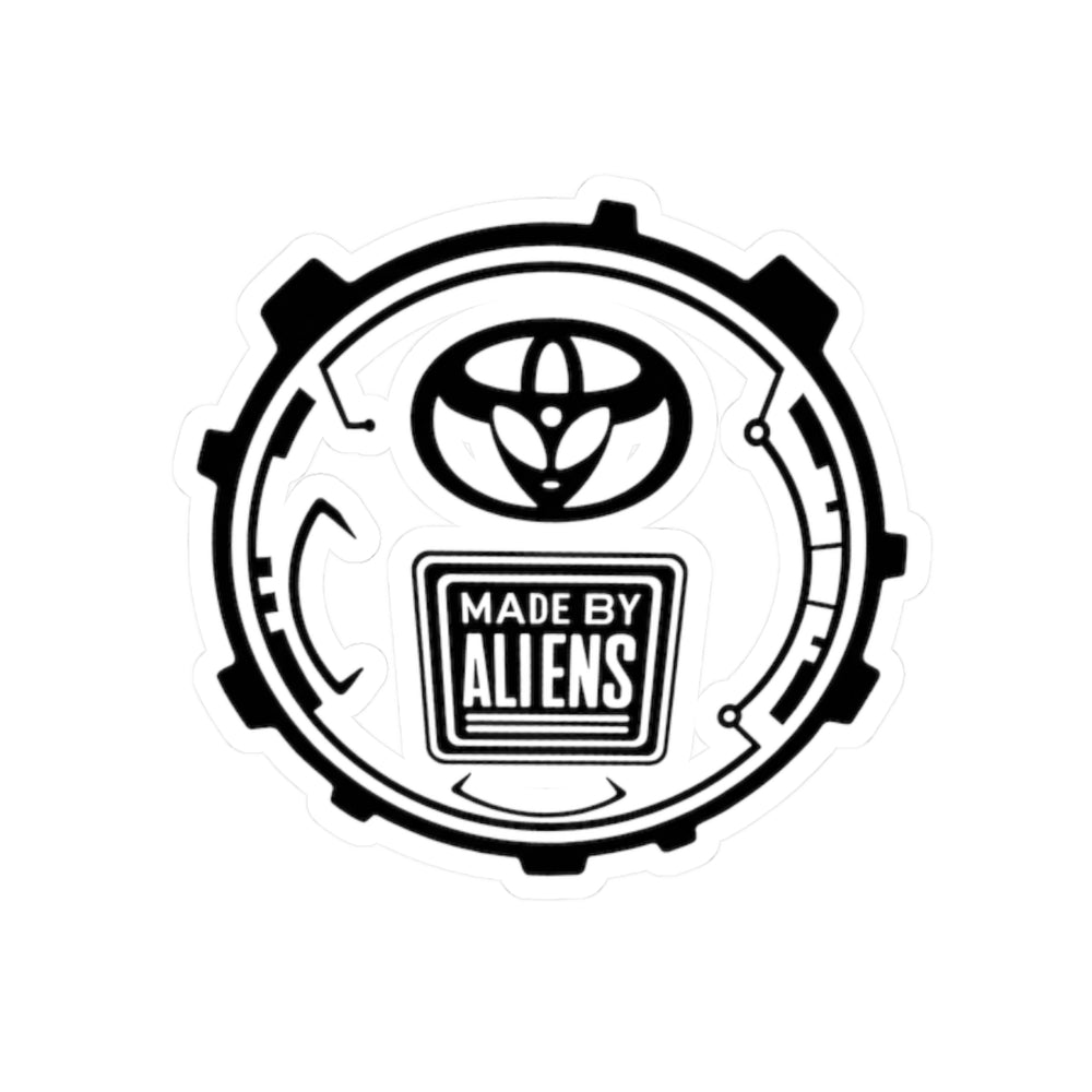 Made By Aliens Sticker — Sci‑Fi Black & White Kiss‑Cut Decal for Laptops, Gear & Skateboards